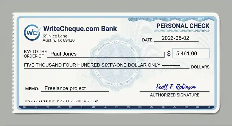 Cheque example for 5461