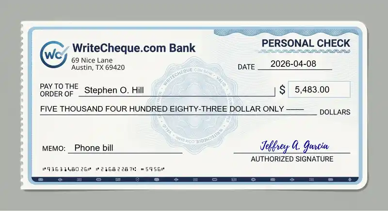Cheque example for 5483