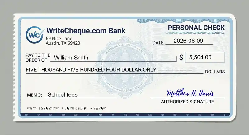 Cheque example for 5504