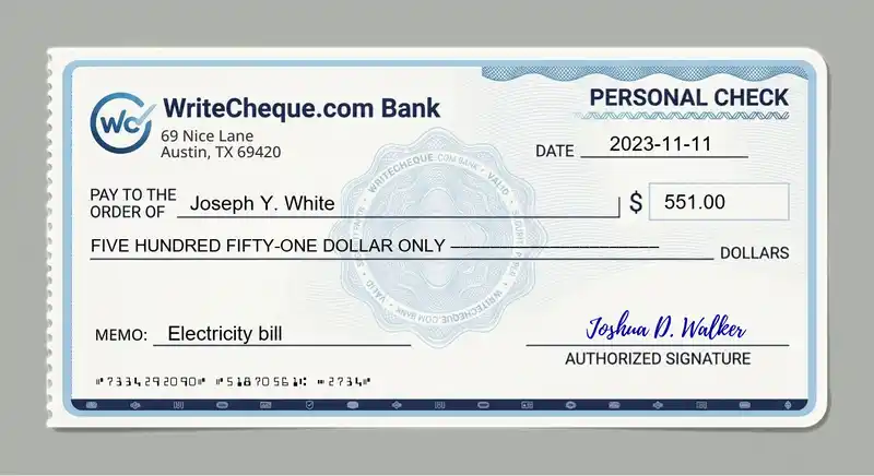Cheque example for 551