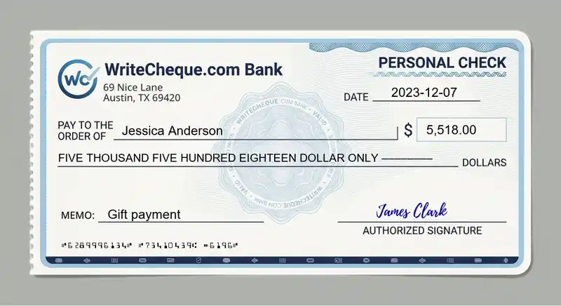 Cheque example for 5518