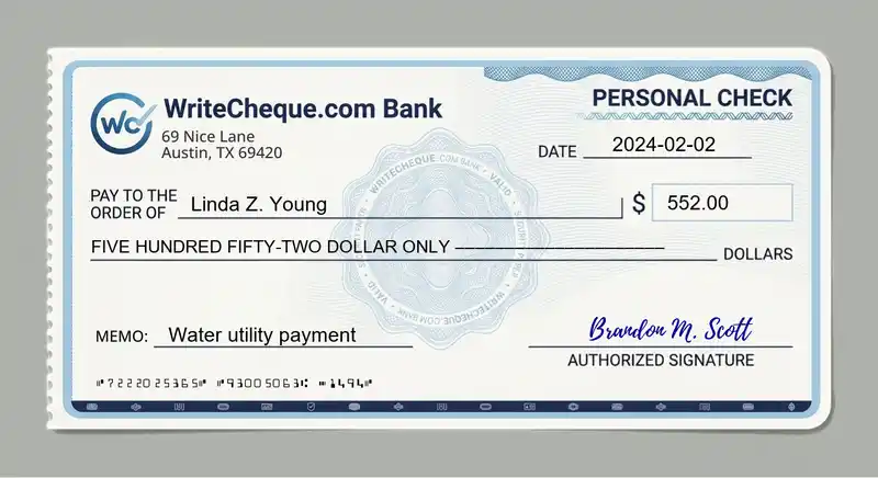 Cheque example for 552