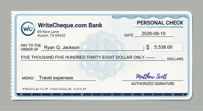 Cheque example for 5538