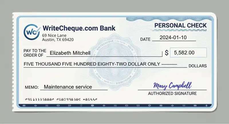 Cheque example for 5582