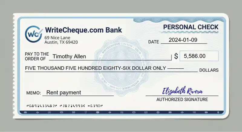Cheque example for 5586