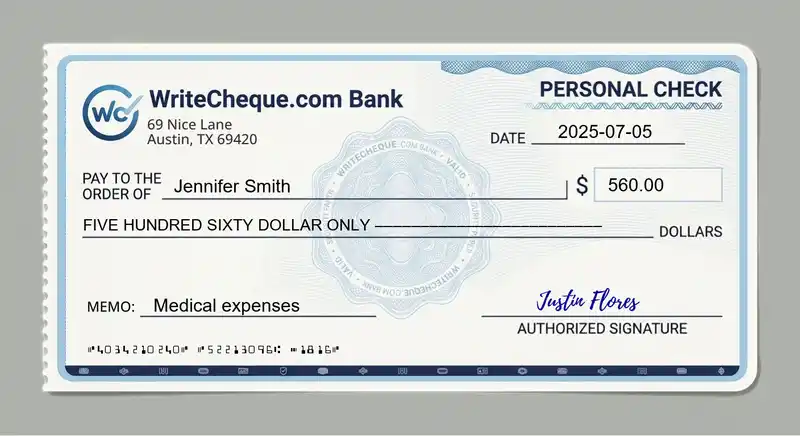 Cheque example for 560