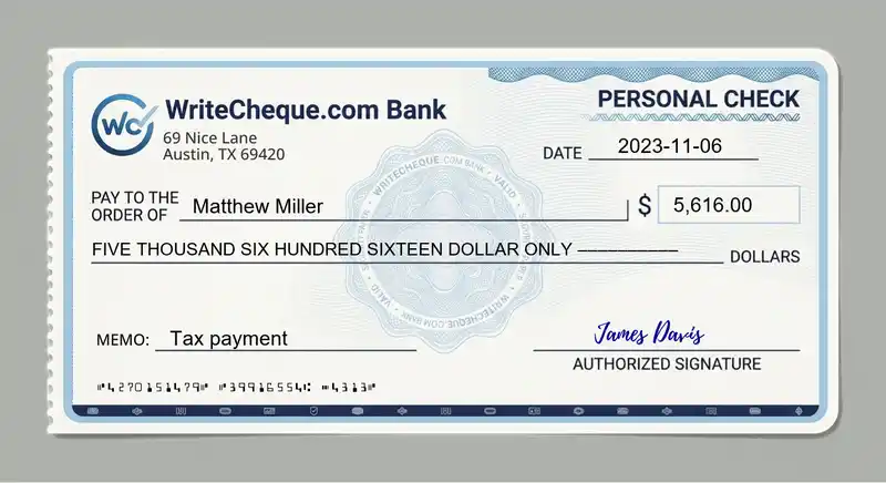 Cheque example for 5616