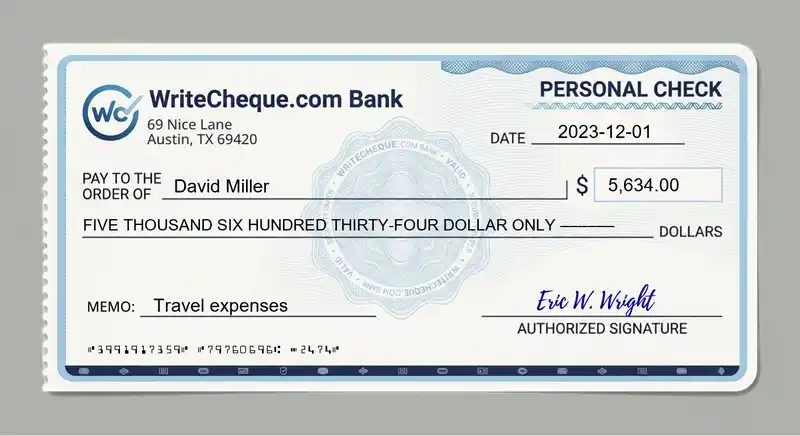 Cheque example for 5634