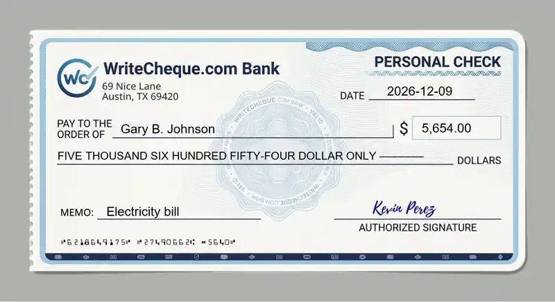 Cheque example for 5654