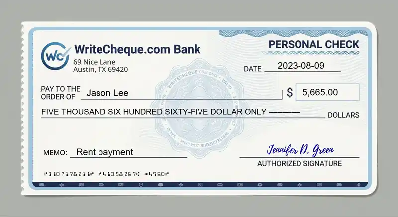 Cheque example for 5665