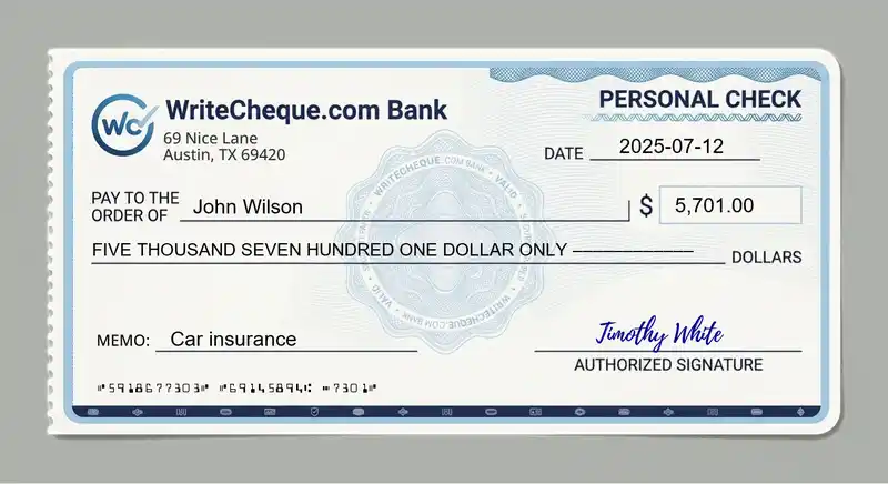 Cheque example for 5701