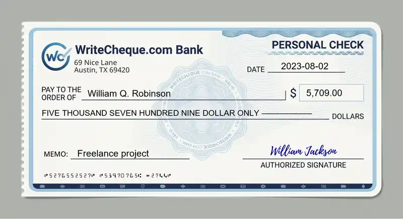 Cheque example for 5709