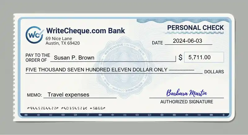 Cheque example for 5711