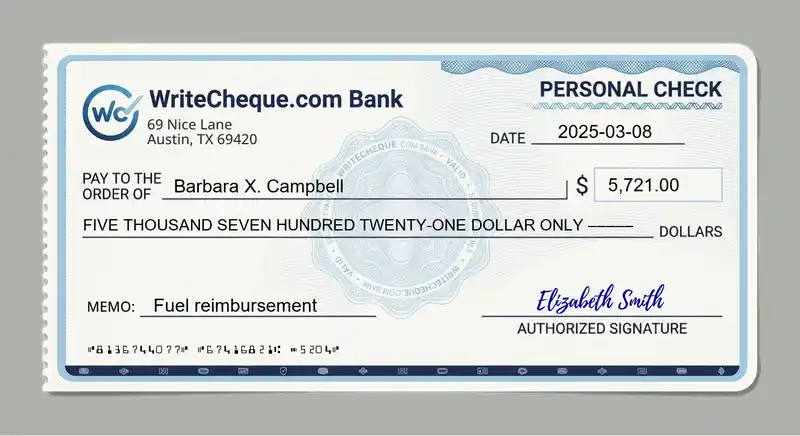 Cheque example for 5721