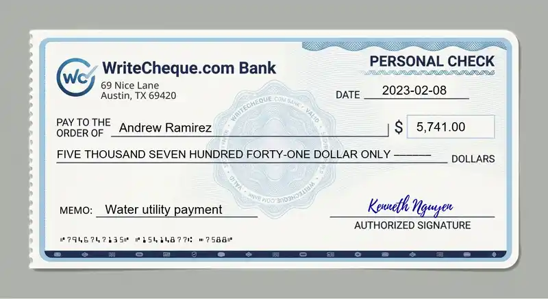 Cheque example for 5741