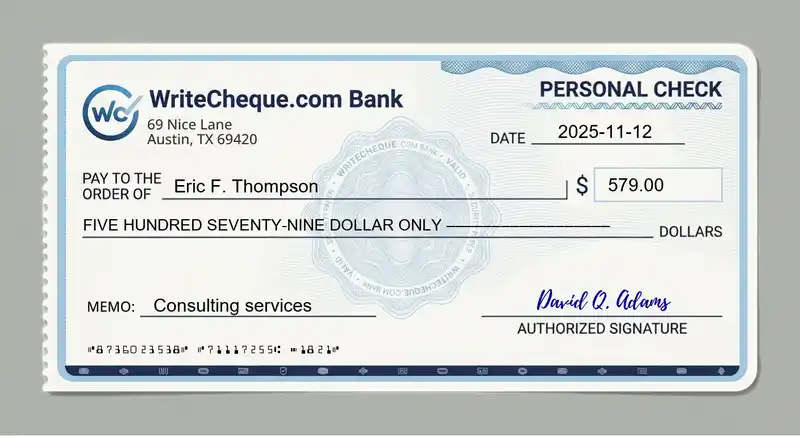 Cheque example for 579