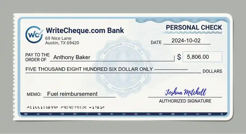 Cheque example for 5806
