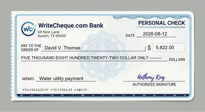Cheque example for 5822