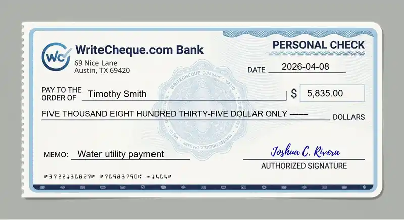 Cheque example for 5835
