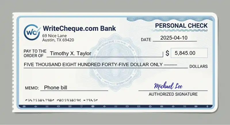 Cheque example for 5845