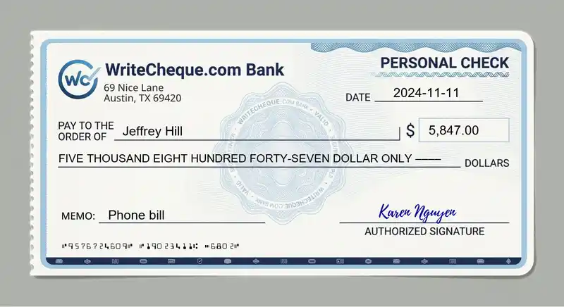 Cheque example for 5847