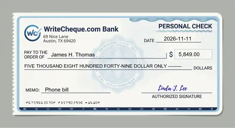 Cheque example for 5849