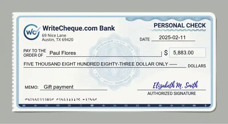 Cheque example for 5883