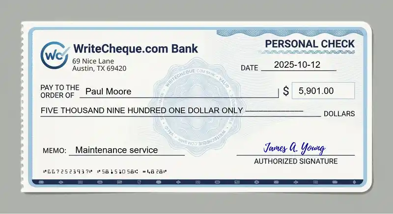 Cheque example for 5901