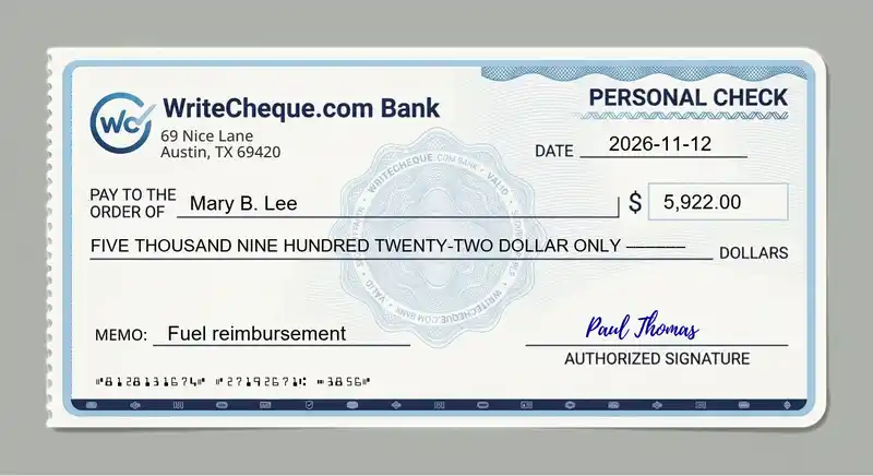 Cheque example for 5922