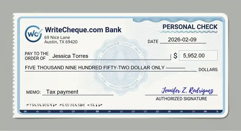 Cheque example for 5952