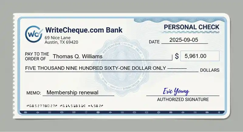 Cheque example for 5961