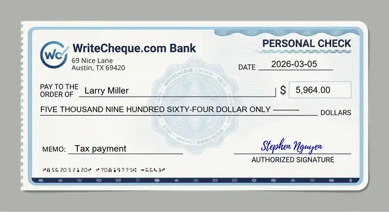 Cheque example for 5964