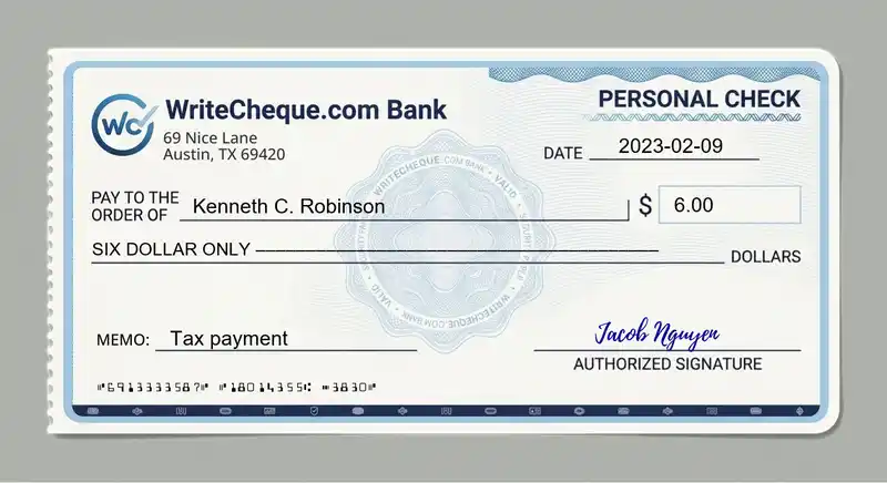 Cheque example for 6