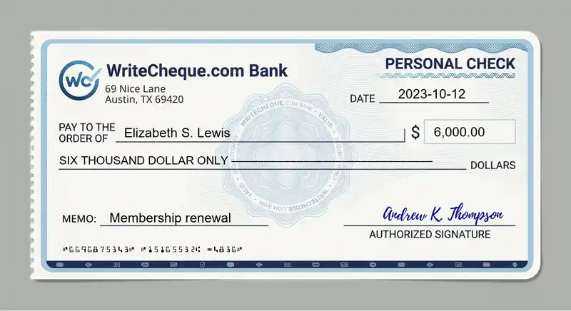 Cheque example for 6000