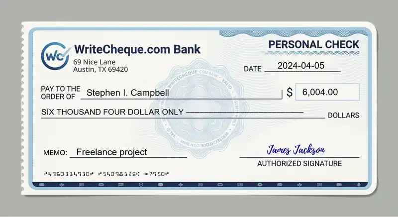 Cheque example for 6004