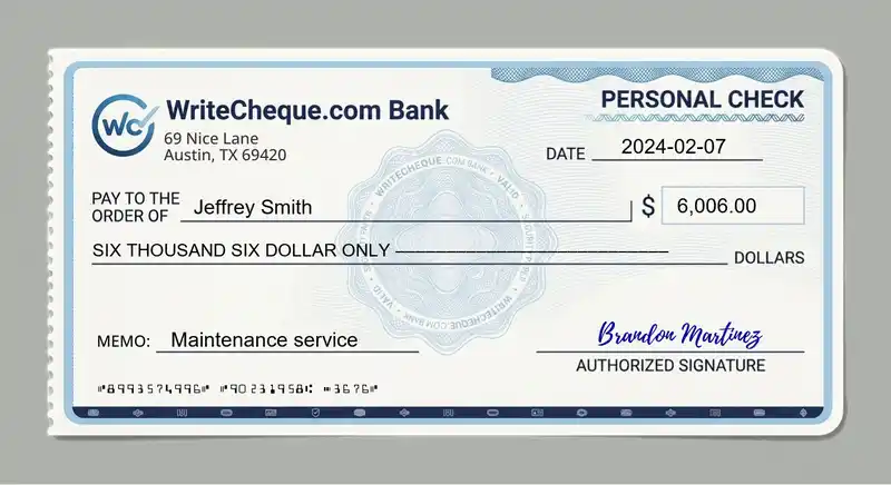 Cheque example for 6006