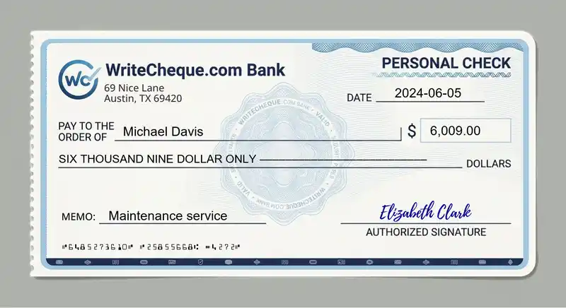 Cheque example for 6009