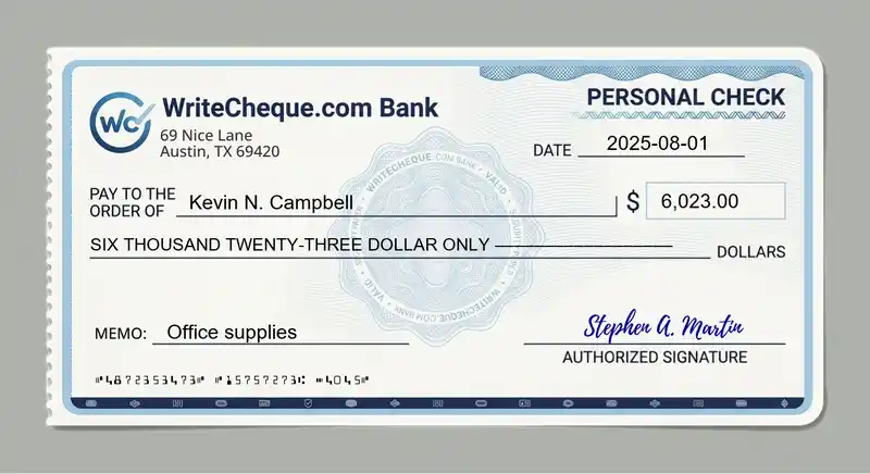 Cheque example for 6023