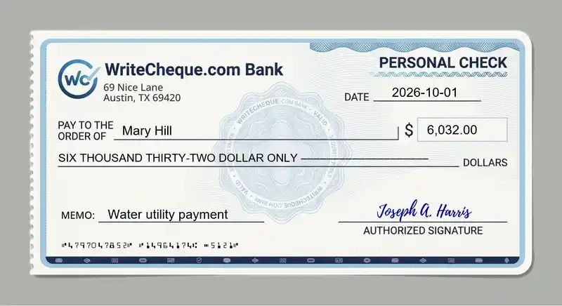 Cheque example for 6032