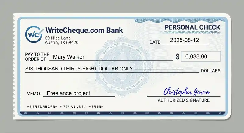 Cheque example for 6038