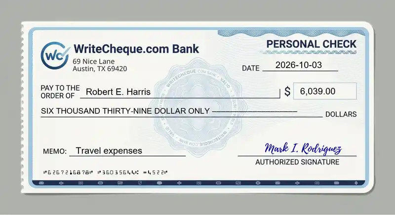 Cheque example for 6039