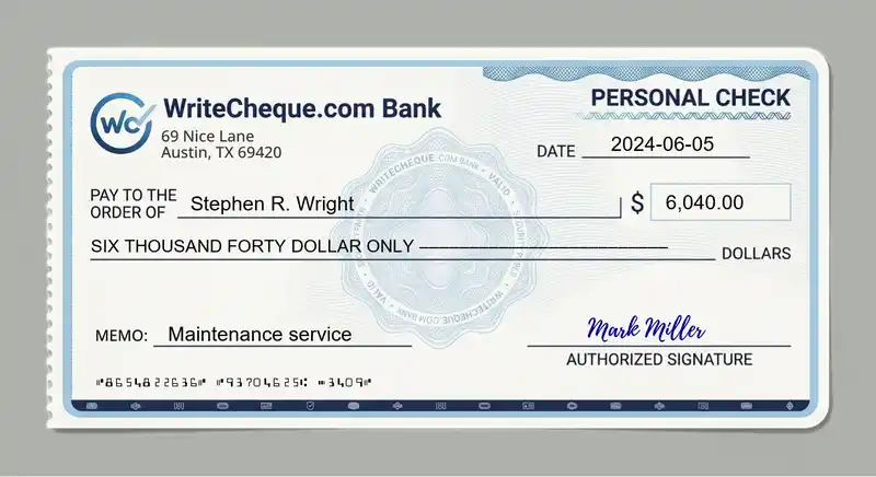 Cheque example for 6040