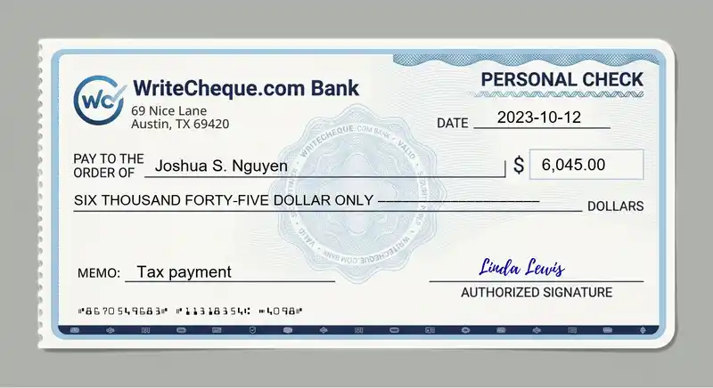 Cheque example for 6045