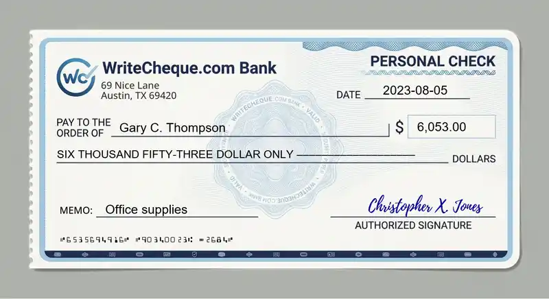Cheque example for 6053