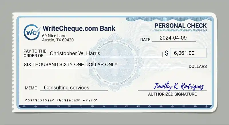 Cheque example for 6061