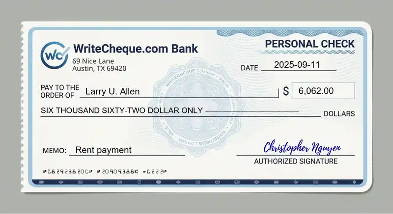 Cheque example for 6062