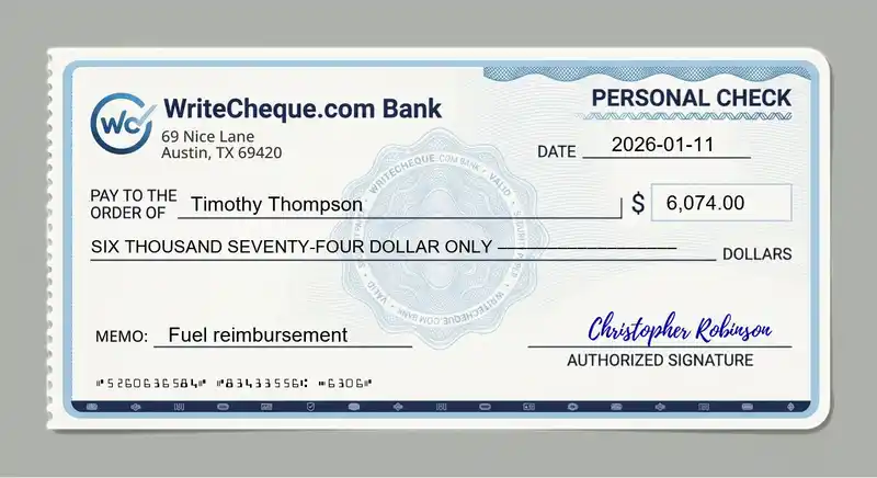 Cheque example for 6074
