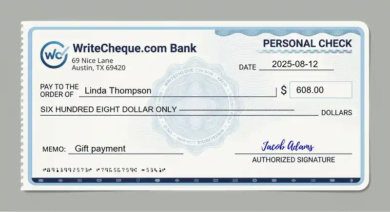 Cheque example for 608