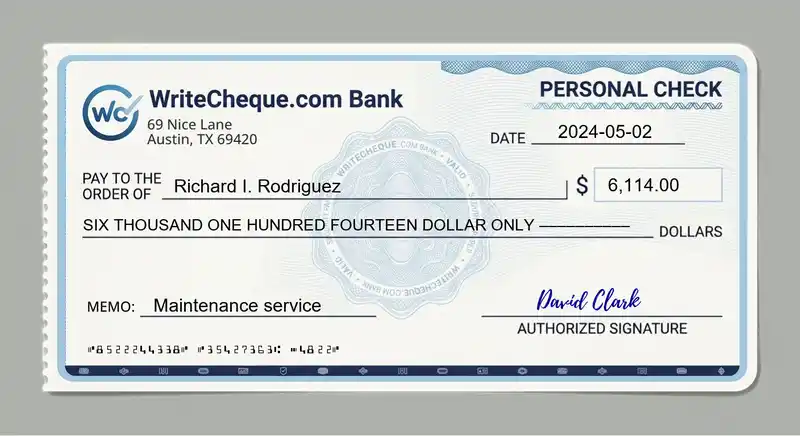 Cheque example for 6114
