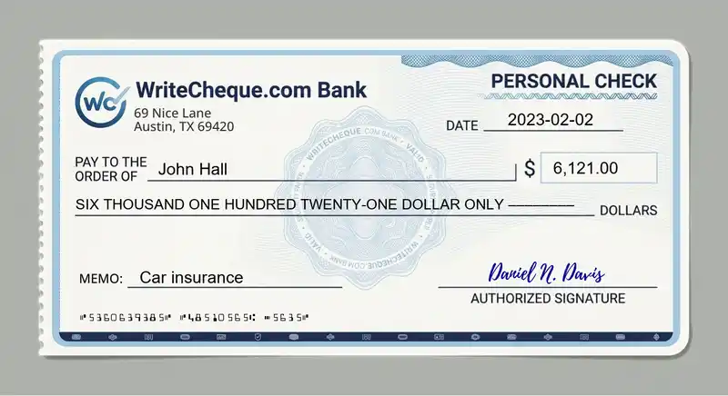 Cheque example for 6121